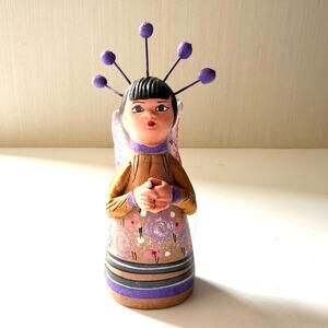 Vintage Tonala Mexican Folk Art Clay Pottery Angel Nativity Figurine